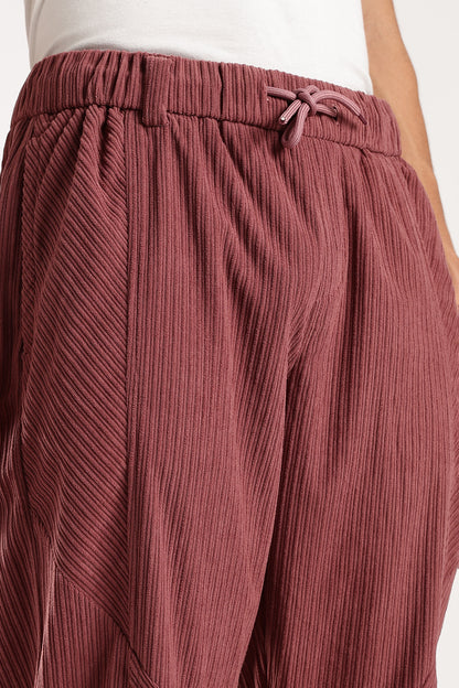 Textured Loose Fit Drawcord Trousers Burgundy