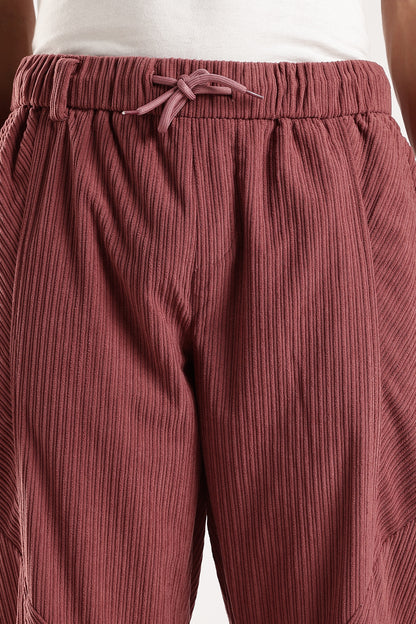 Textured Loose Fit Drawcord Trousers Burgundy