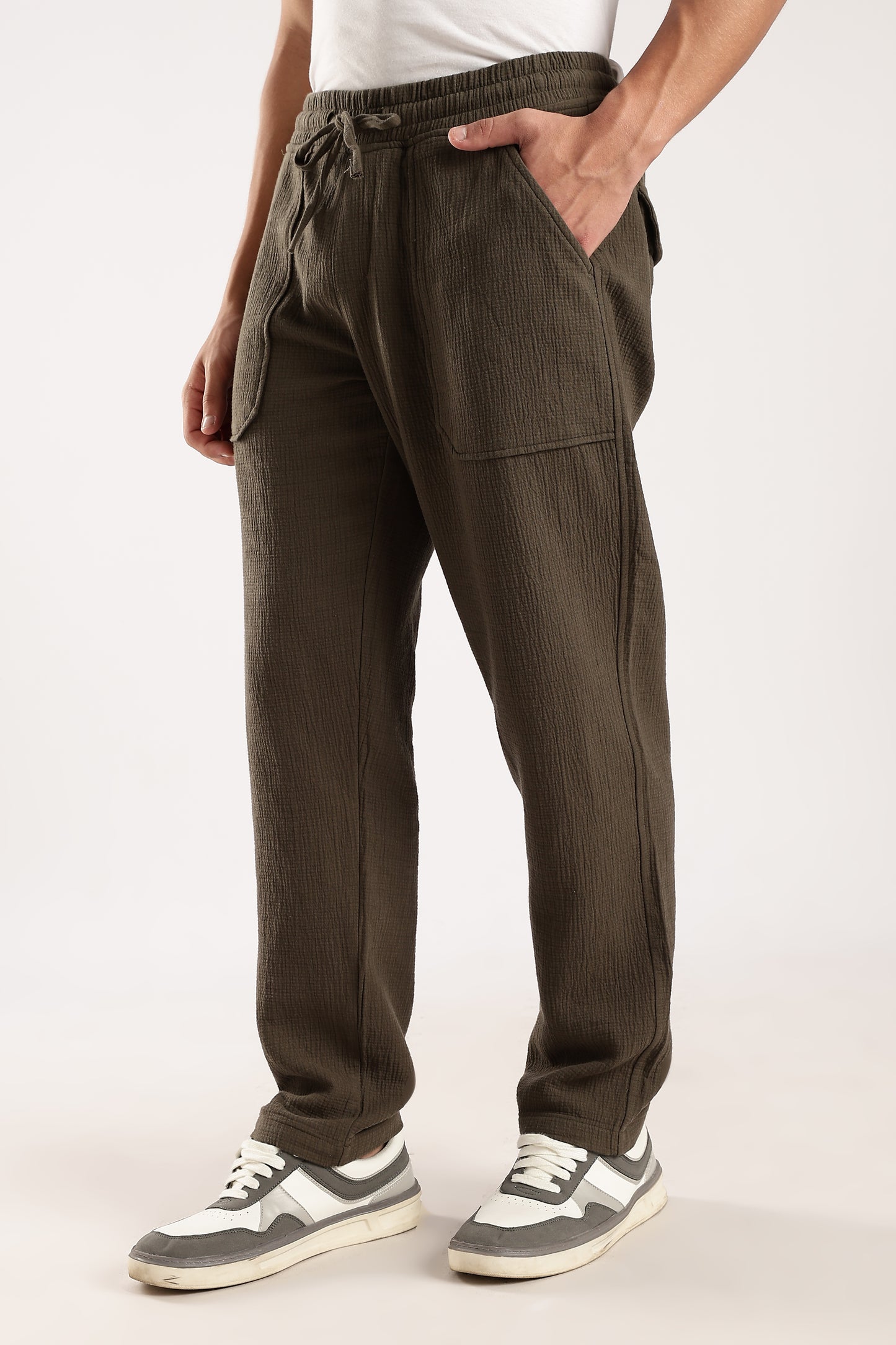 100% Cotton Double Cloth Drawcord Trousers Green