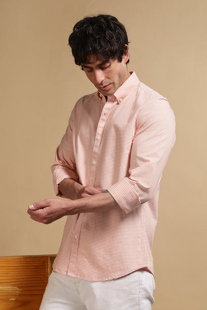 Slim Fit Mini Checks Shirt Orange