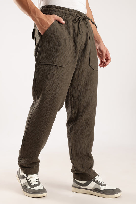 100% Cotton Double Cloth Drawcord Trousers Green