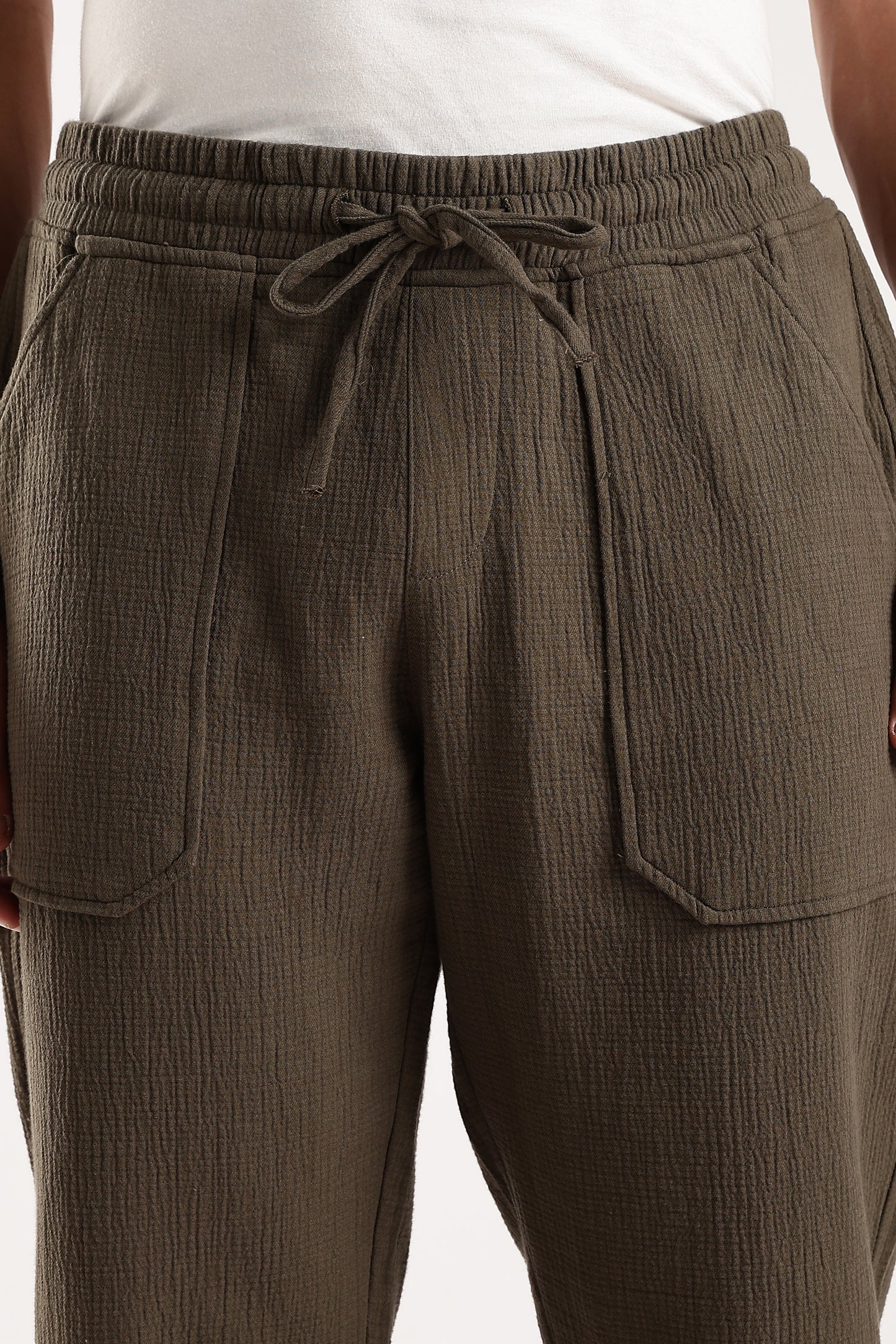 100% Cotton Double Cloth Drawcord Trousers Green