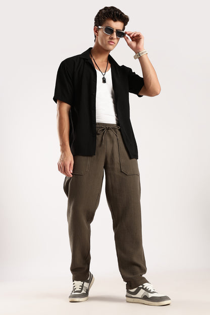 Double Cloth Drawcord Trousers Green