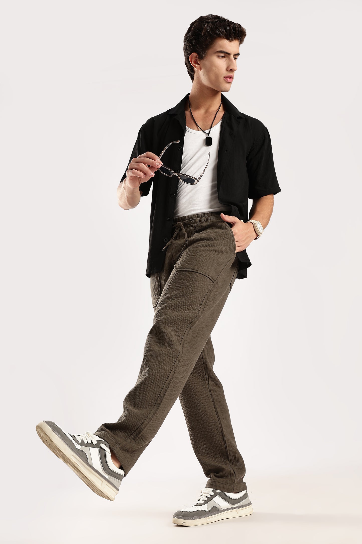 100% Cotton Double Cloth Drawcord Trousers Green