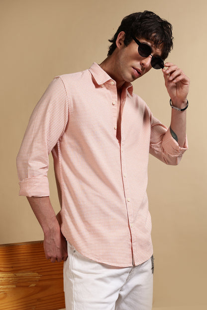 Slim Fit Mini Checks Shirt Orange
