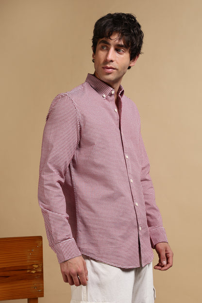 Slim Fit Mini Checks Shirt Red