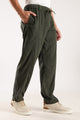 Textured Loose Fit Drawcord Trousers Dk Green