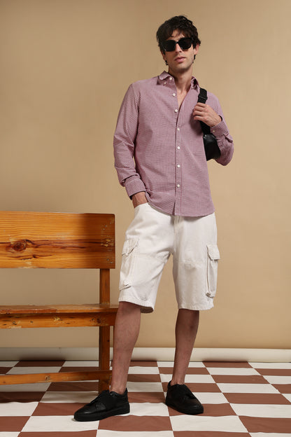 Slim Fit Mini Checks Shirt Red