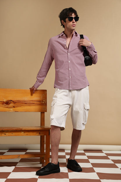 Slim Fit Mini Checks Shirt Red