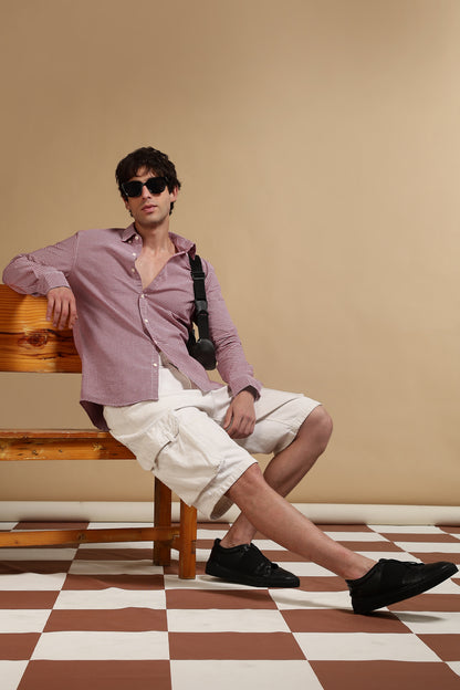 Slim Fit Mini Checks Shirt Red