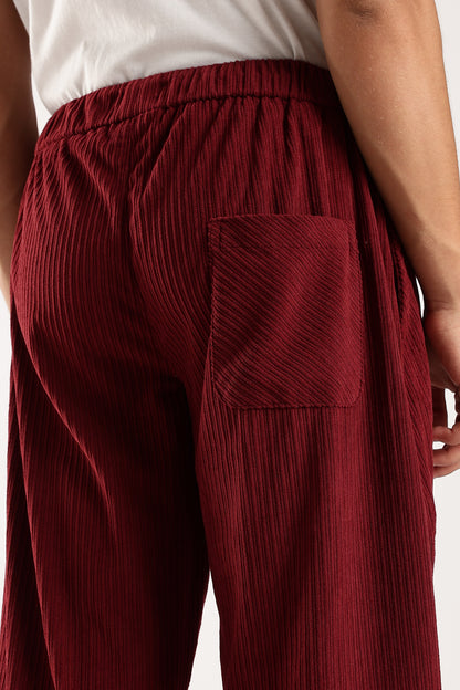 Textured Loose Fit Drawcord Trousers Maroon