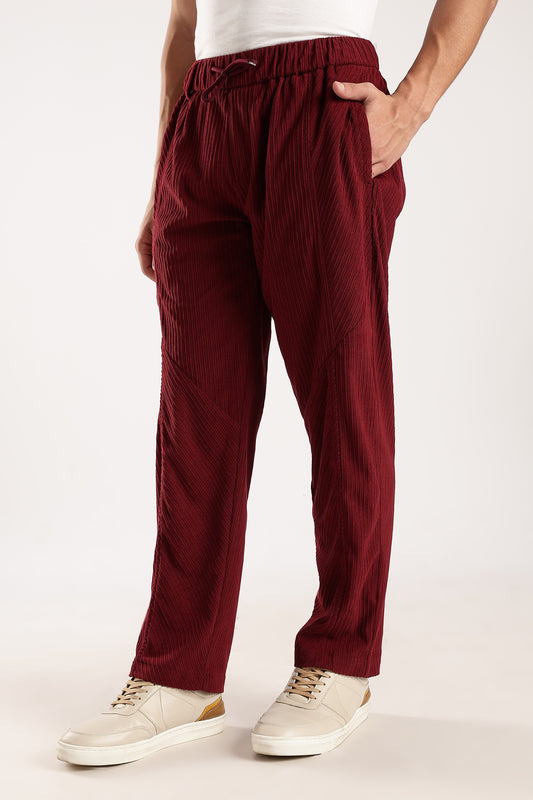 Textured Loose Fit Drawcord Trousers Maroon