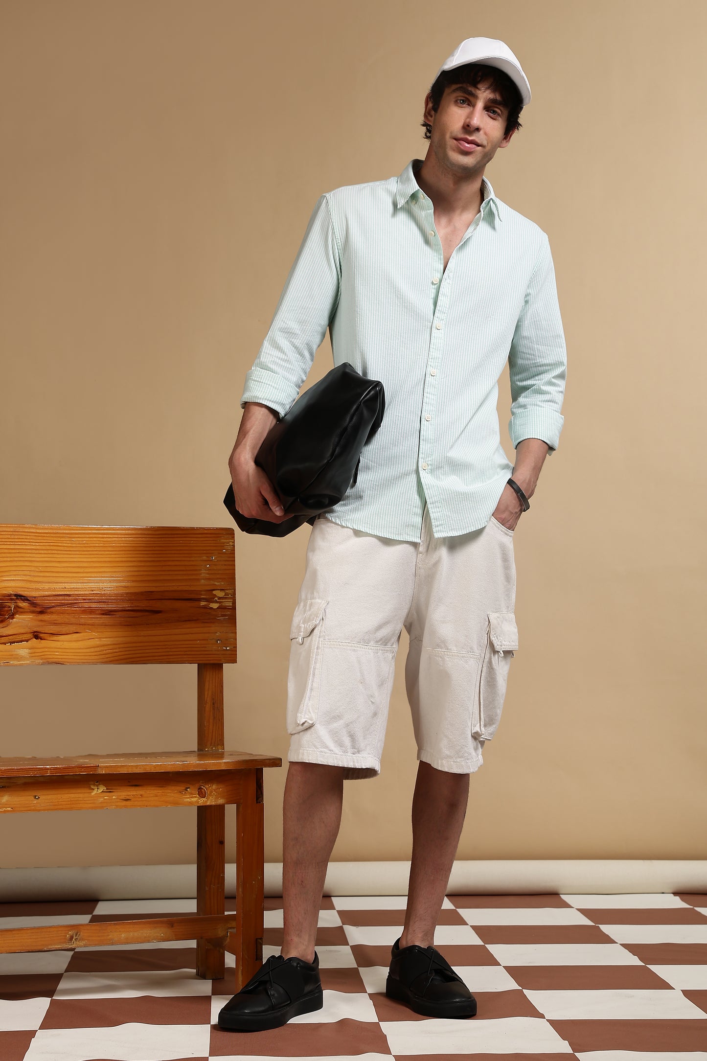 100% Cotton Oxford Slim Fit Striped Shirt Lt Green