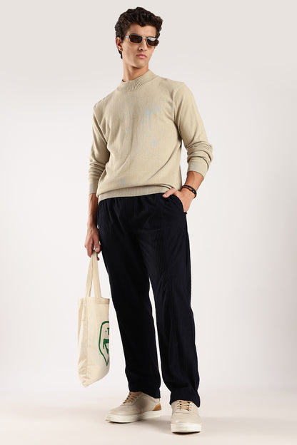 Textured Loose Fit Drawcord Trousers Navy
