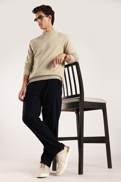 Textured Loose Fit Drawcord Trousers Navy