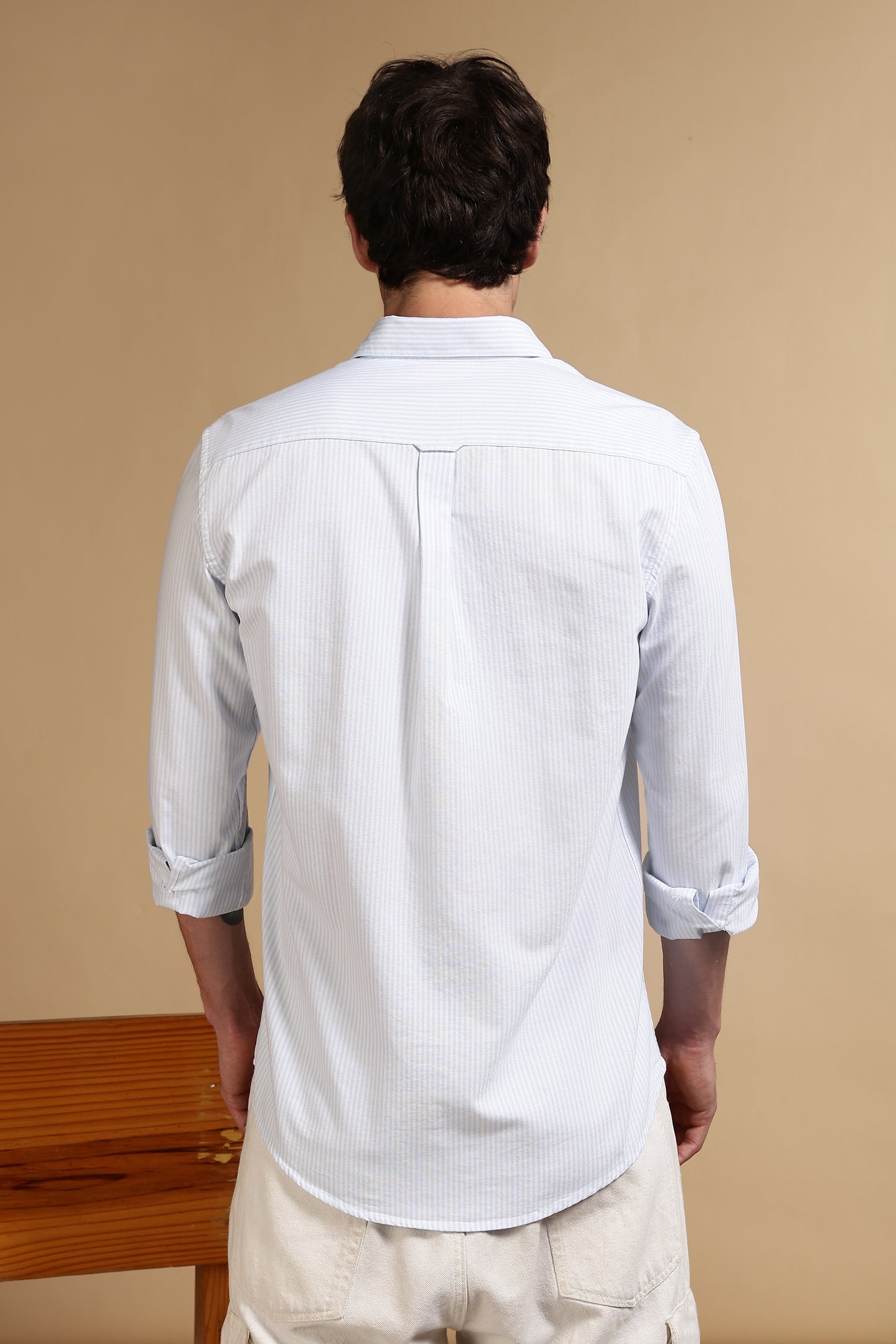 100% Cotton Oxford Slim Fit Striped Shirt Sky Blue