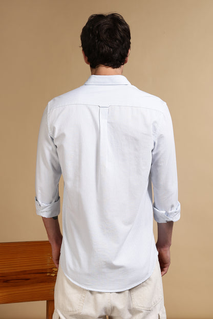 Cotton Oxford Striped Shirt Sky Blue