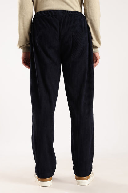 Textured Loose Fit Drawcord Trousers Navy