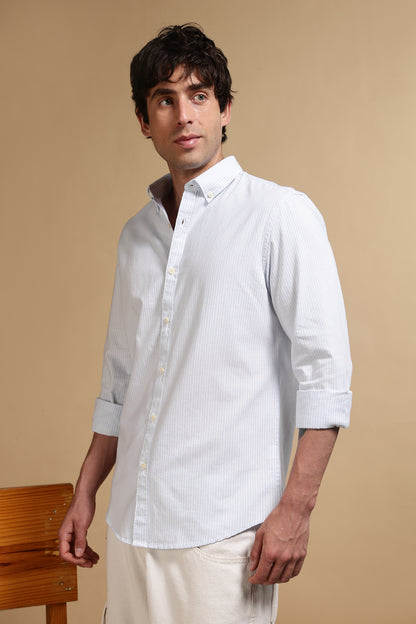 Cotton Oxford Striped Shirt Sky Blue