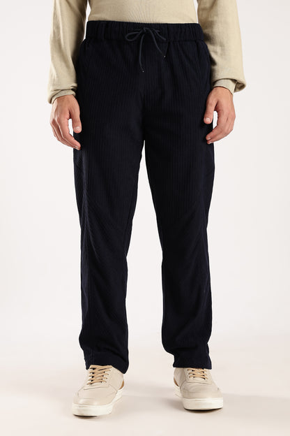 Textured Loose Fit Drawcord Trousers Navy