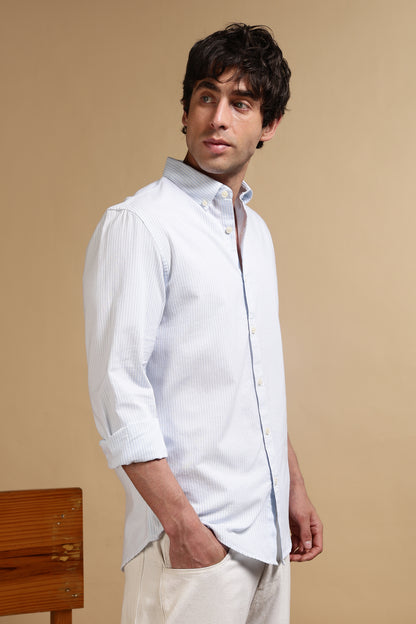 Cotton Oxford Striped Shirt Sky Blue