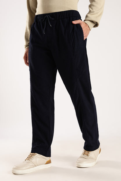 Textured Loose Fit Drawcord Trousers Navy
