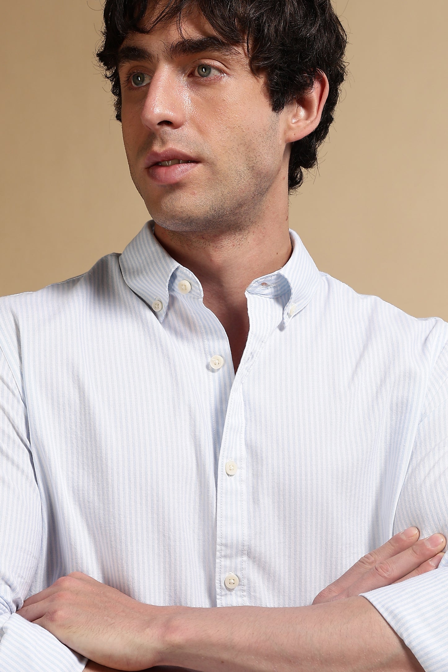 100% Cotton Oxford Slim Fit Striped Shirt Sky Blue