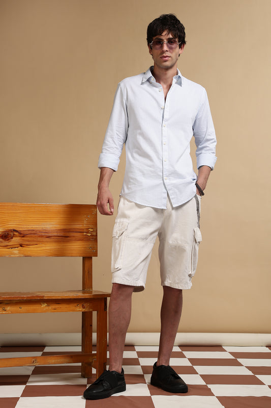 100% Cotton Oxford Slim Fit Striped Shirt Sky Blue