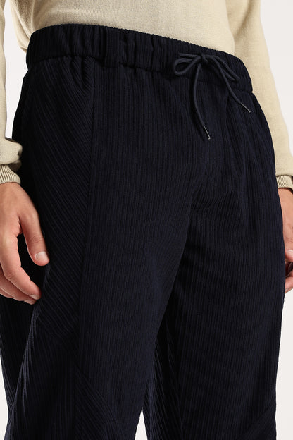 Textured Loose Fit Drawcord Trousers Navy