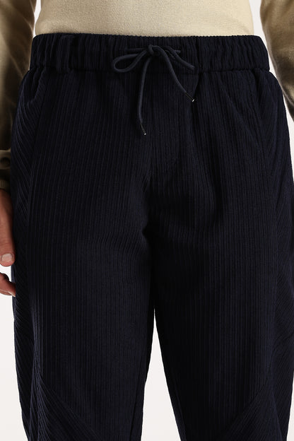 Textured Loose Fit Drawcord Trousers Navy
