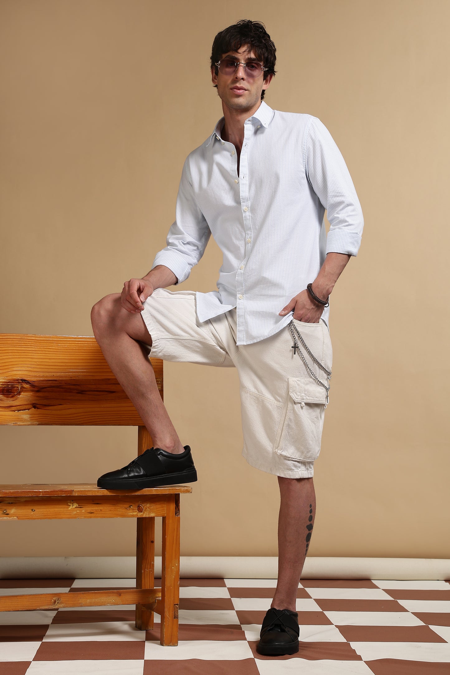 100% Cotton Oxford Slim Fit Striped Shirt Sky Blue
