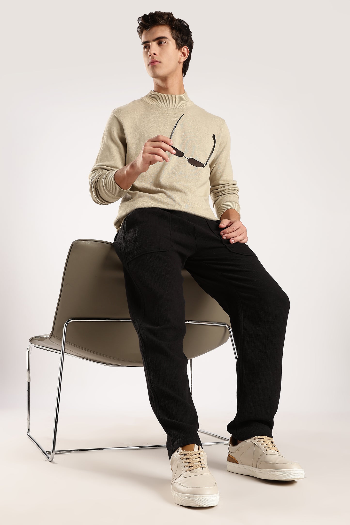 100% Cotton Double Cloth Drawcord Trousers Black