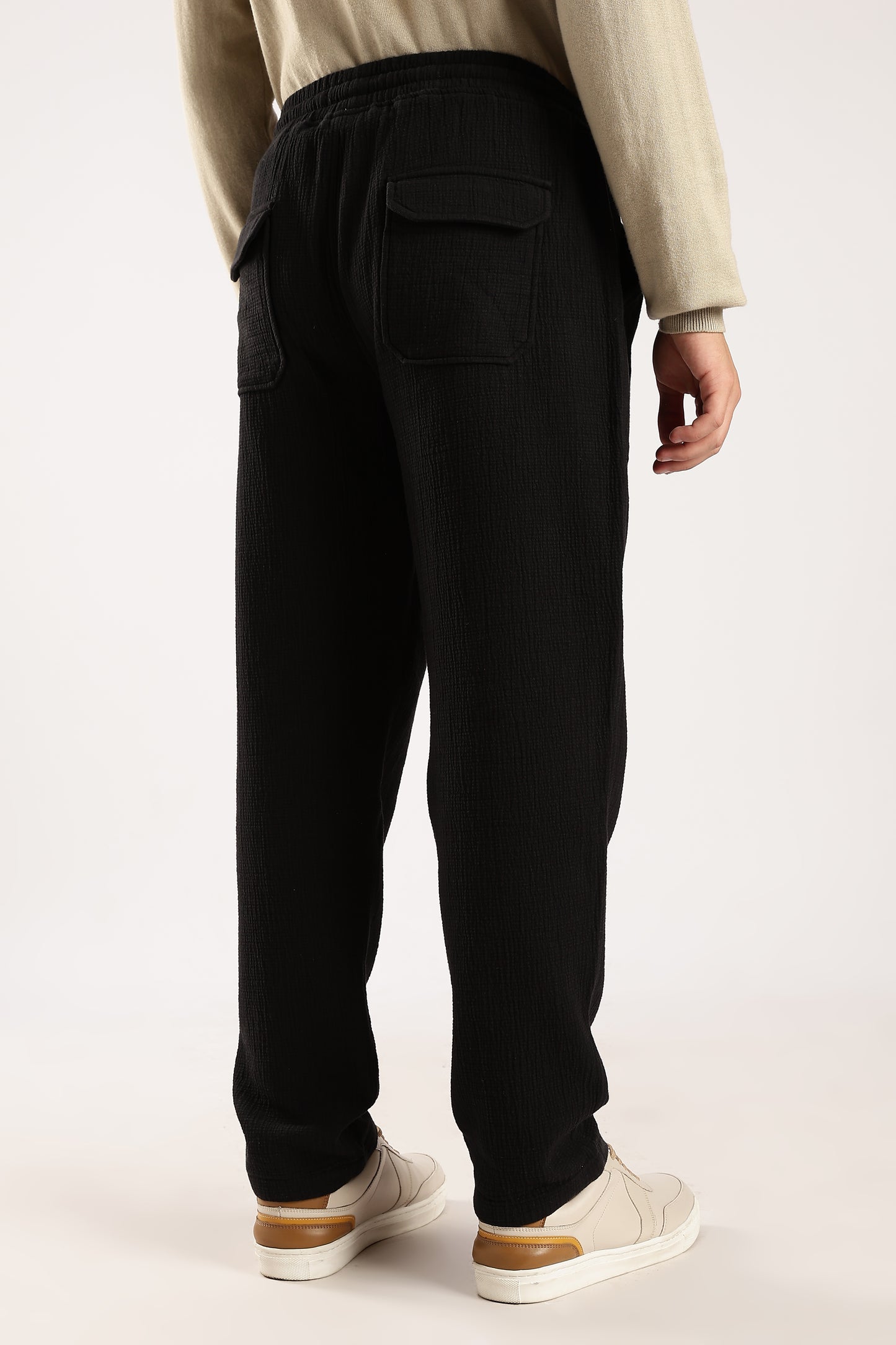 100% Cotton Double Cloth Drawcord Trousers Black