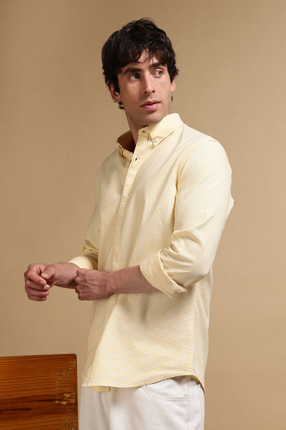 Slim Fit Mini Checks Shirt Yellow