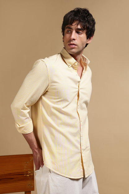 Slim Fit Mini Checks Shirt Yellow