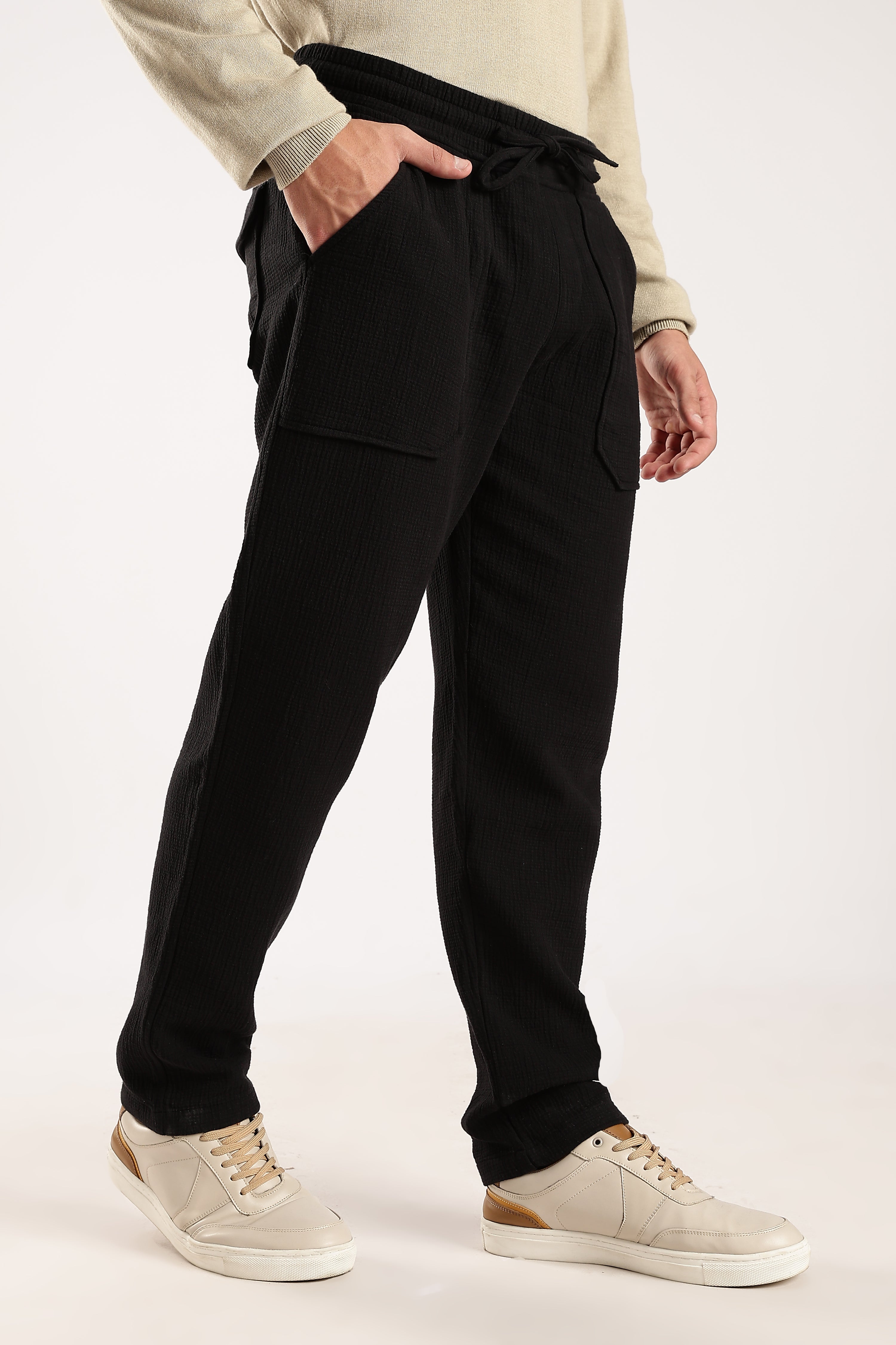 Double Cloth Drawcord Trousers Black
