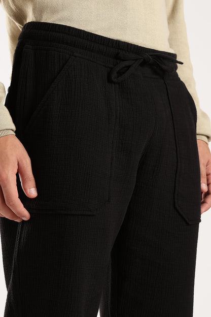 Double Cloth Drawcord Trousers Black