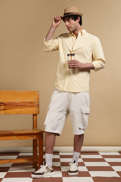 Slim Fit Mini Checks Shirt Yellow