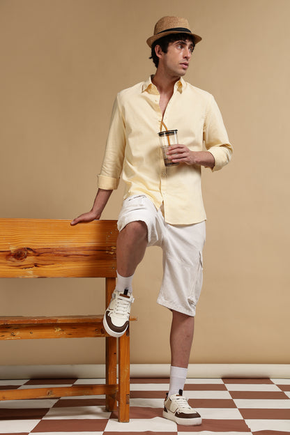 Slim Fit Mini Checks Shirt Yellow