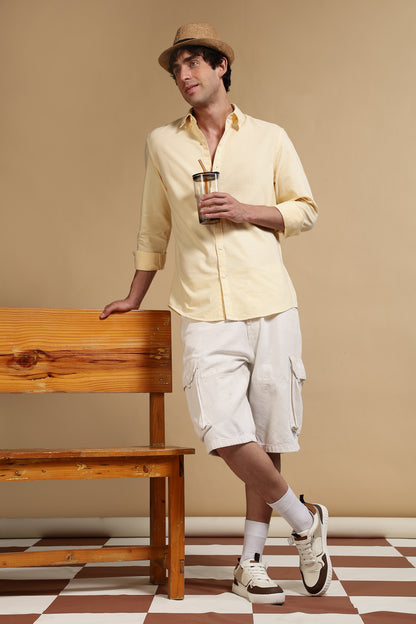Slim Fit Mini Checks Shirt Yellow