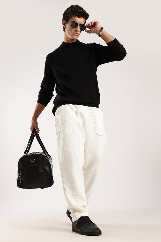 100% Cotton Double Cloth Drawcord Trousers White