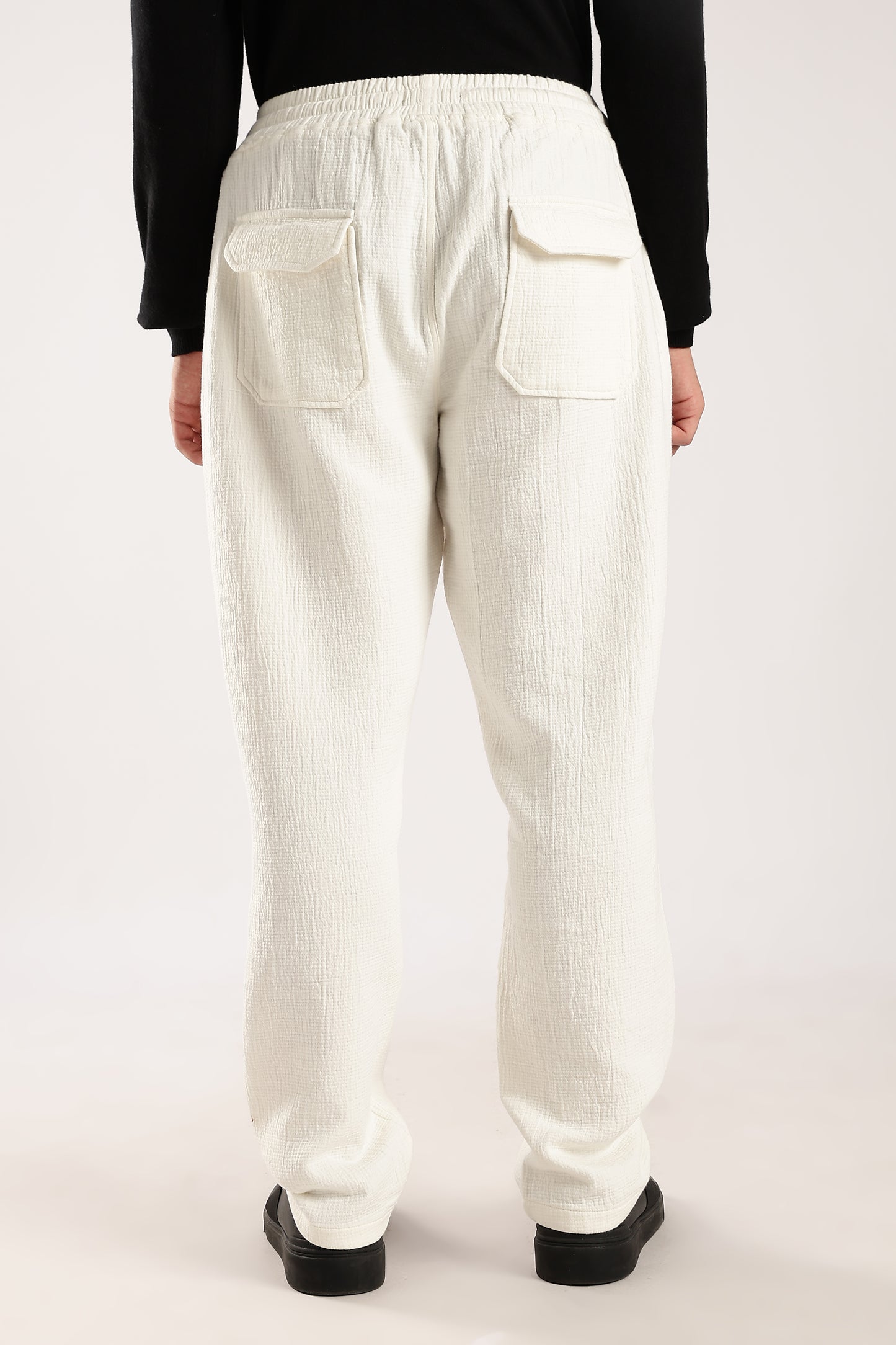 100% Cotton Double Cloth Drawcord Trousers White