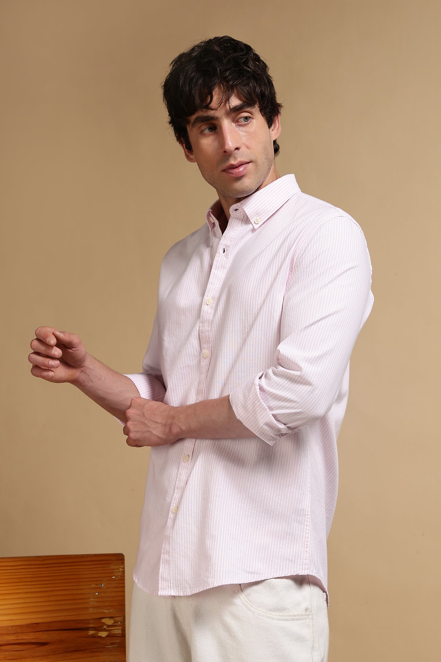 100% Cotton Oxford Slim Fit Striped Shirt Pink