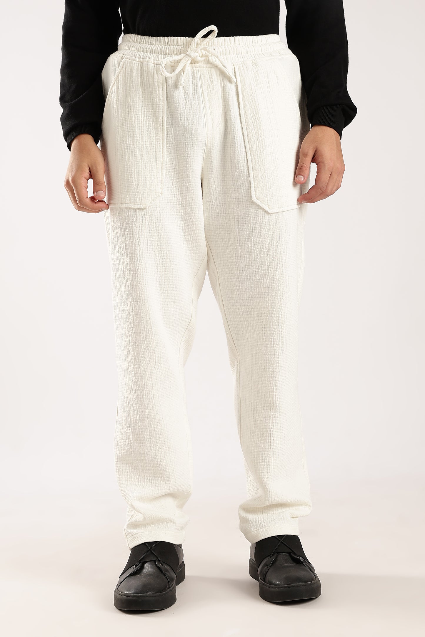 100% Cotton Double Cloth Drawcord Trousers White