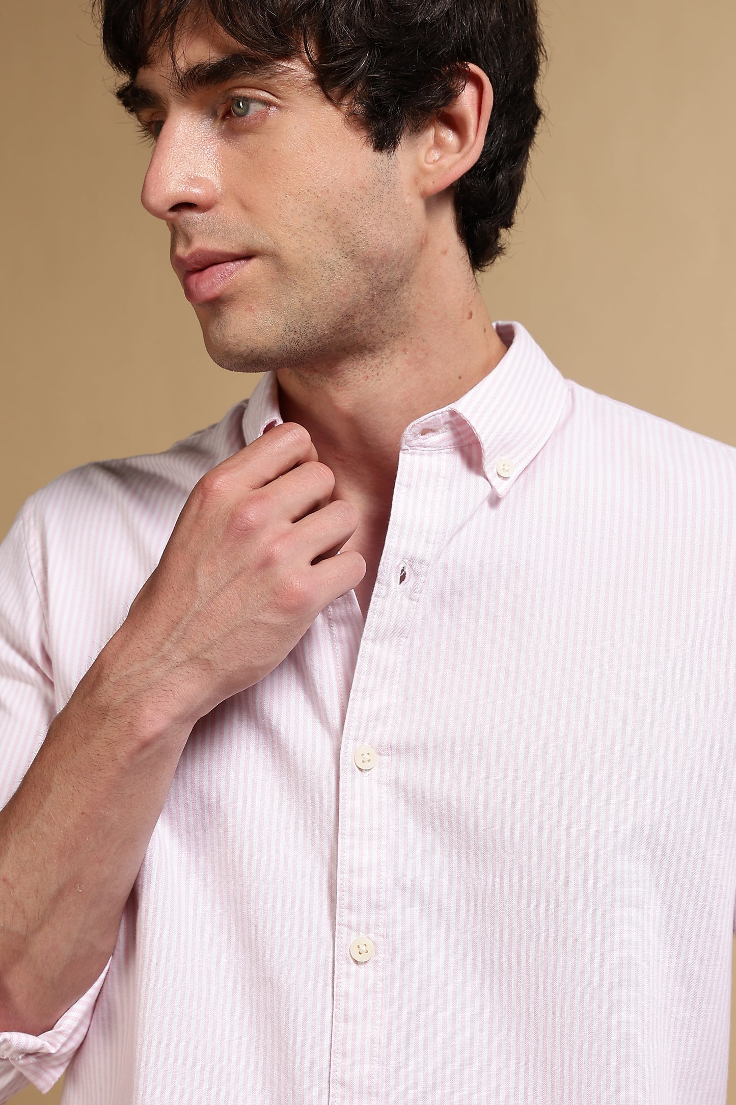 100% Cotton Oxford Slim Fit Striped Shirt Pink