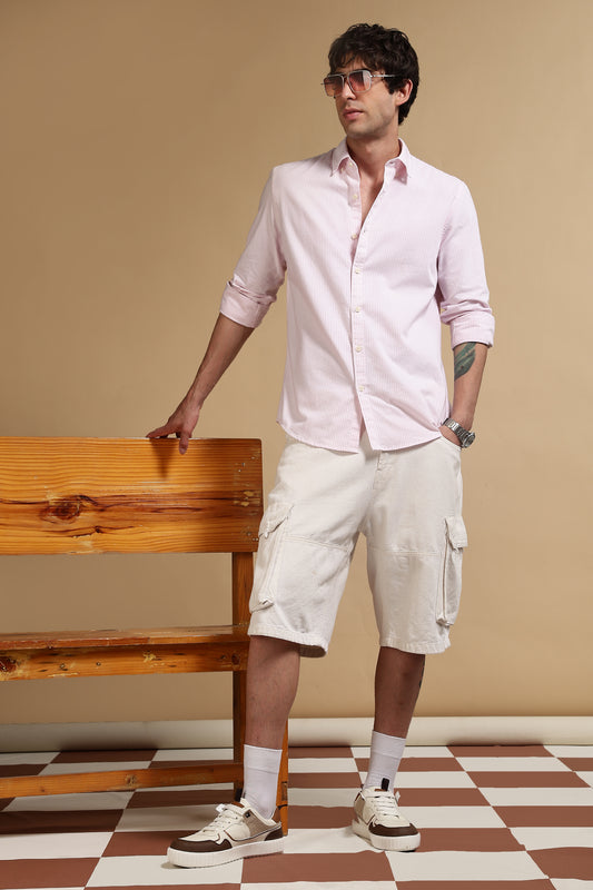 100% Cotton Oxford Slim Fit Striped Shirt Pink