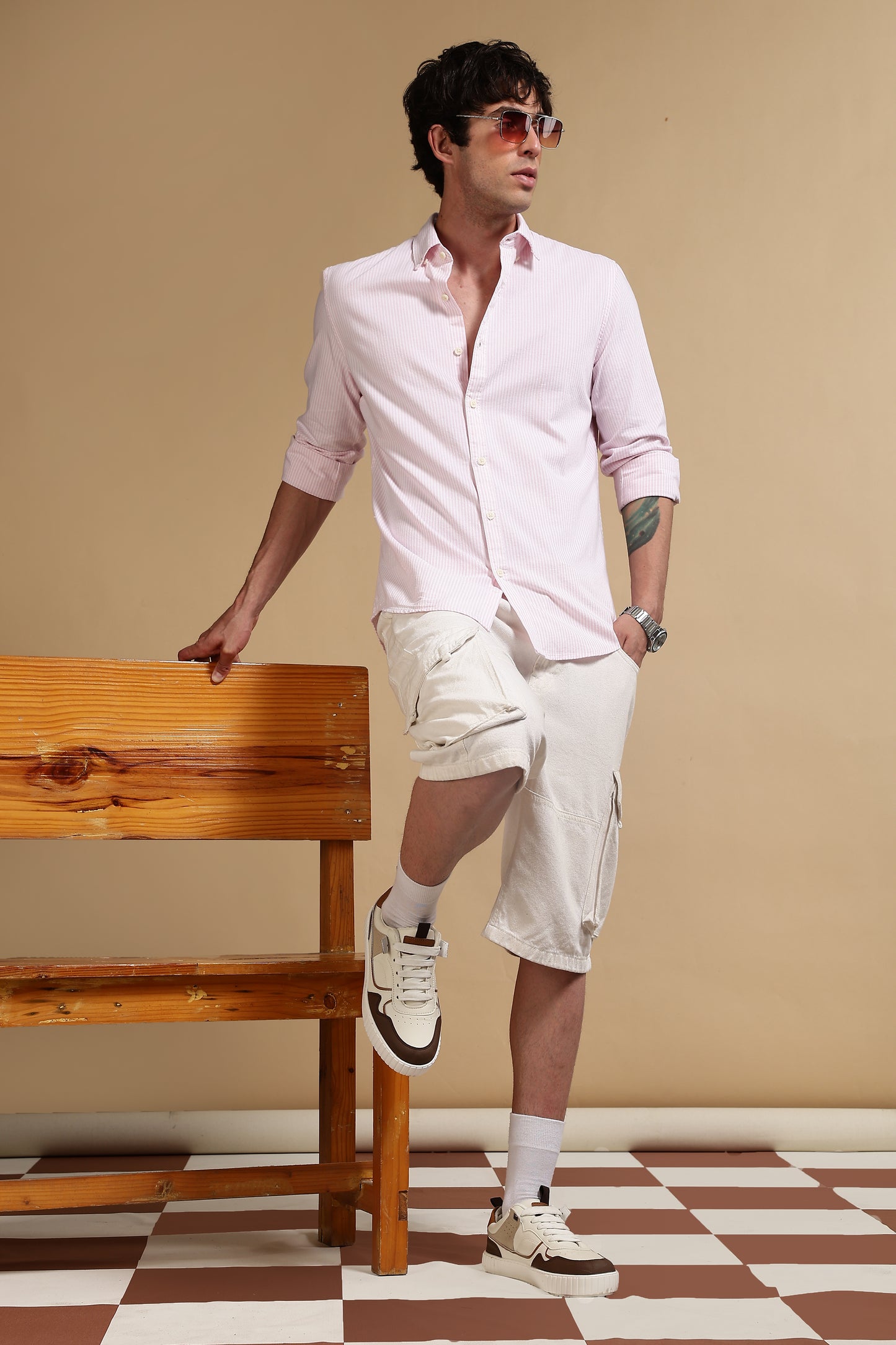 100% Cotton Oxford Slim Fit Striped Shirt Pink