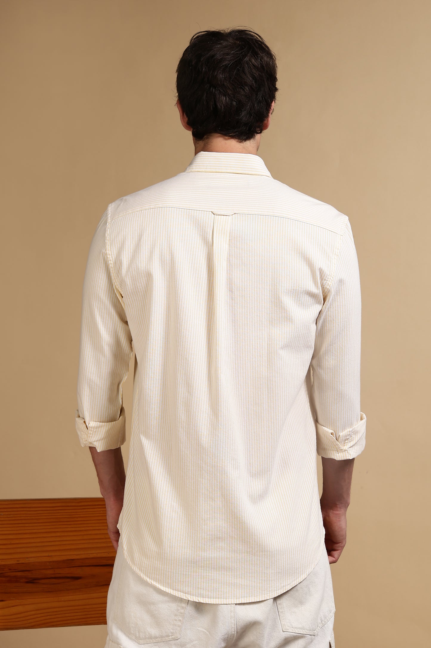 100% Cotton Oxford Slim Fit Striped Shirt Yellow