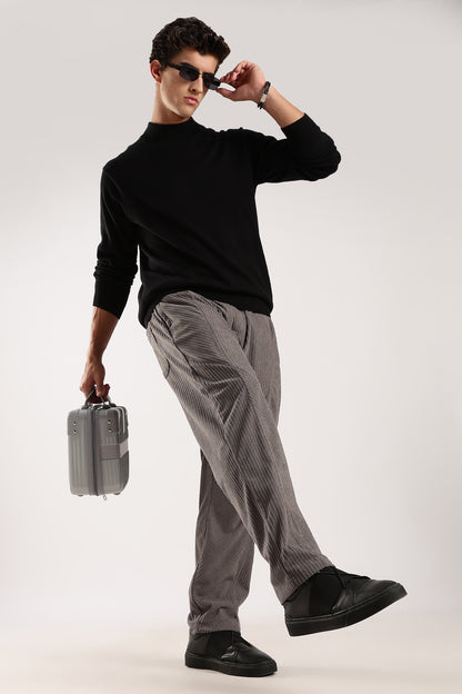 Textured Loose Fit Drawcord Trousers Grey