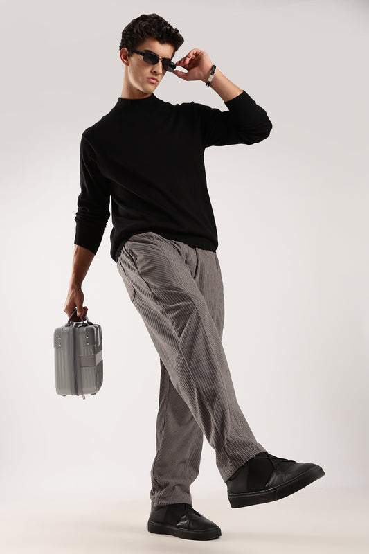 Textured Loose Fit Drawcord Trousers Grey